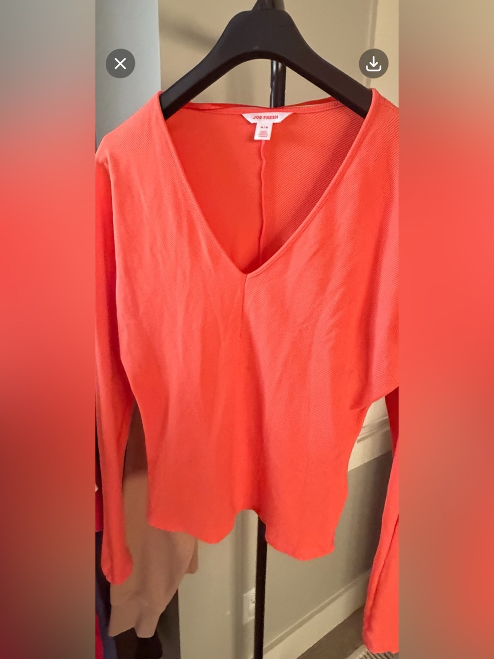 Joe Fresh Coral Scoop Neck Long Sleeve Knit Top - Picture 2 of 2